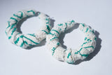 Hand Wrapped Cream & Green Mudcloth Bamboo Earrings