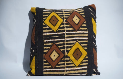 Brown & Yellow Diamond Authentic Mudcloth Pillow