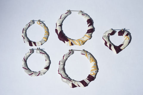 Maroon Metal Hand Wrapped Ankara Fabric Bamboo Earrings