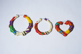 Rainbow Stripe Hand Wrapped Ankara Fabric Bamboo Earrings